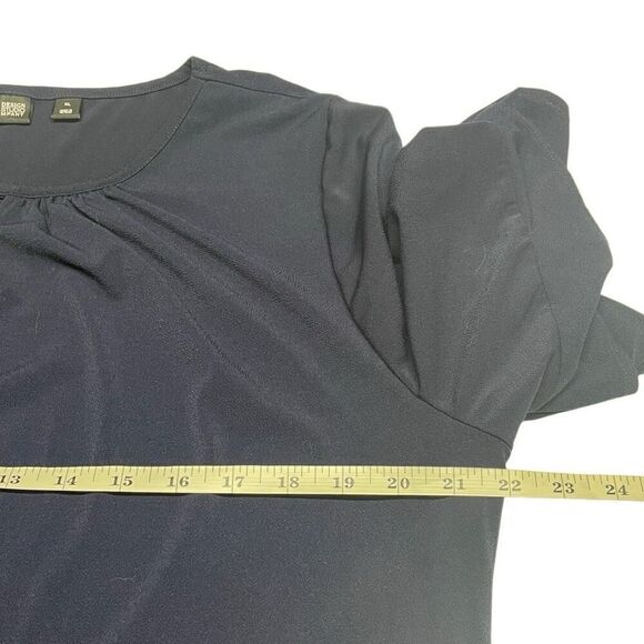 New York & Co Navy Double Ruffle Sleeve Keyhole Top - Picture 4 of 6